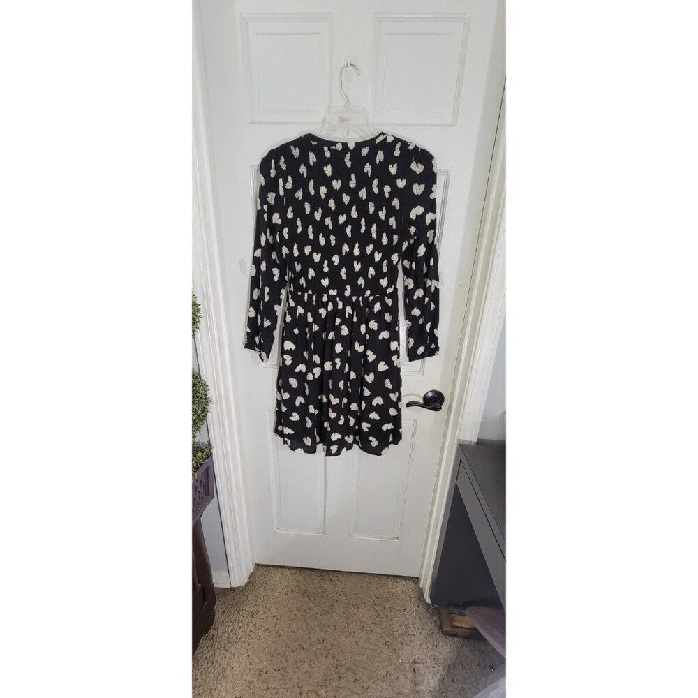 Maeve Womens Black Hearts Smocked Body Long Sleeve Dress V Neck Lined Size S - Picture 5 of 10